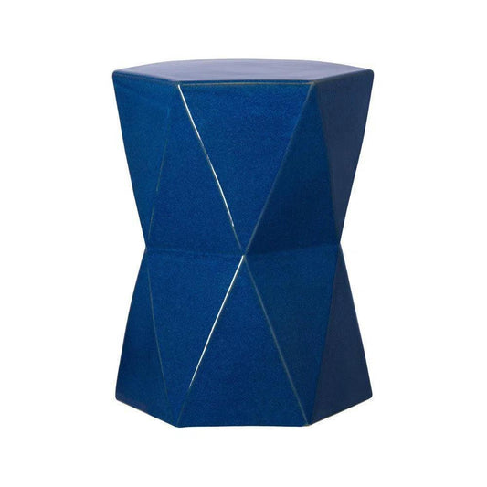 18 in. Matrix Hexagon Ceramic Outdoor Garden Stool-Garden Stools-Emissary-Blue-LOOMLAN