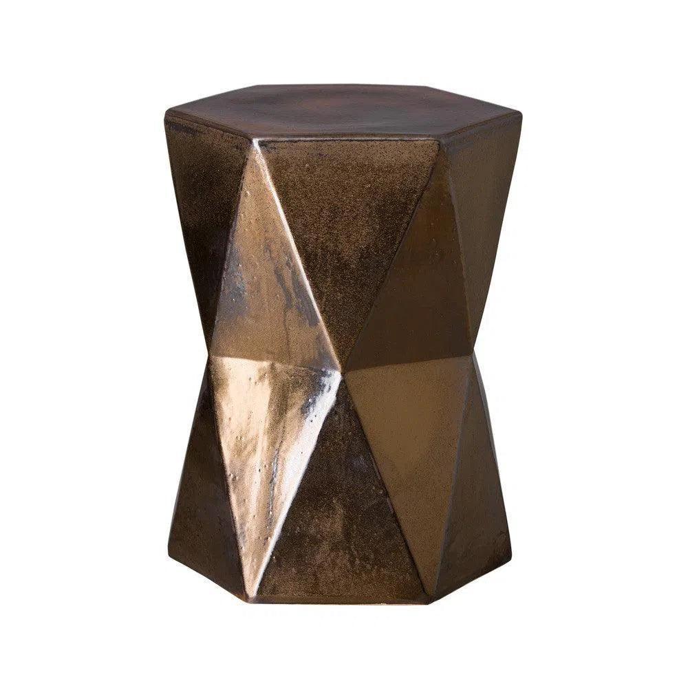 18 in. Matrix Hexagon Ceramic Outdoor Garden Stool-Garden Stools-Emissary-Gold-LOOMLAN
