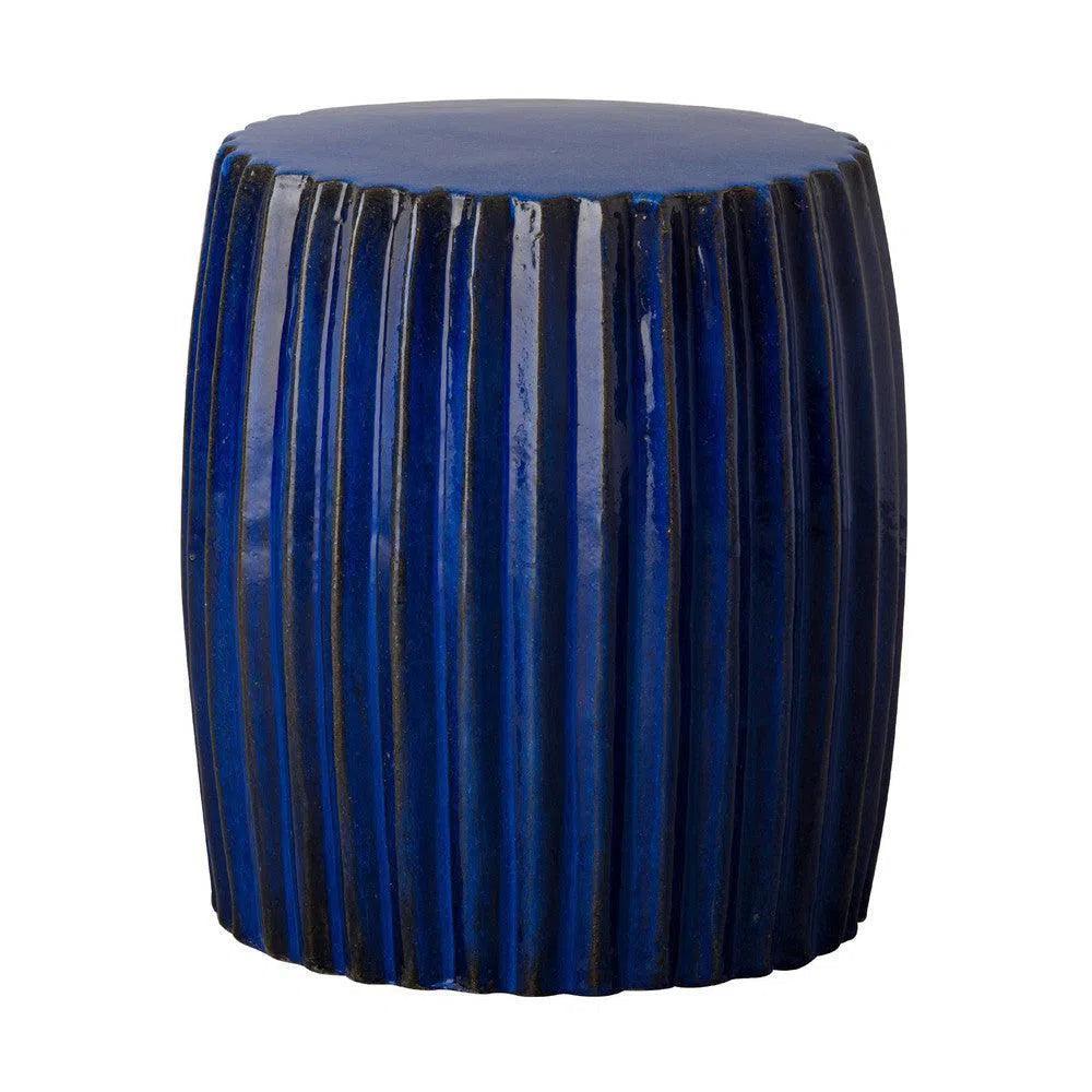 18 in. Pleated Ceramic Outdoor Garden Stool-Garden Stools-Emissary-Blue-LOOMLAN