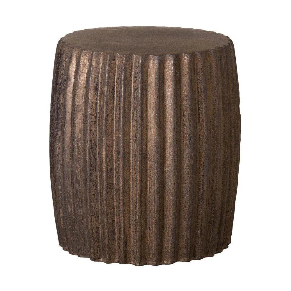 18 in. Pleated Ceramic Outdoor Garden Stool-Garden Stools-Emissary-Metallic-LOOMLAN