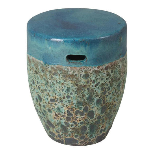 18 in. Round Reef Teal Ceramic Outdoor Garden Stool-Garden Stools-Emissary-LOOMLAN