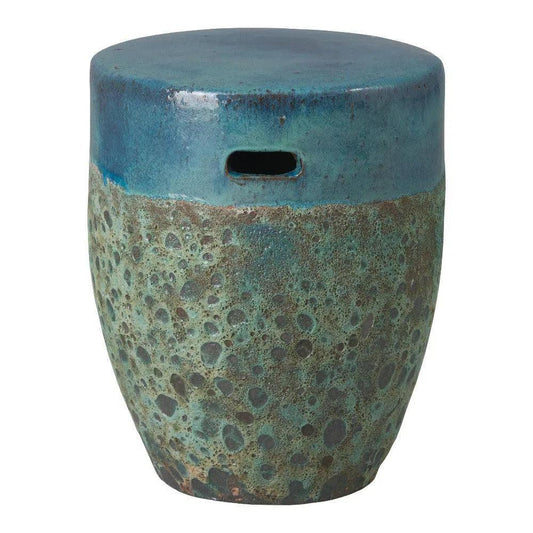 18 in. Round Reef Teal Ceramic Outdoor Garden Stool-Garden Stools-Emissary-LOOMLAN