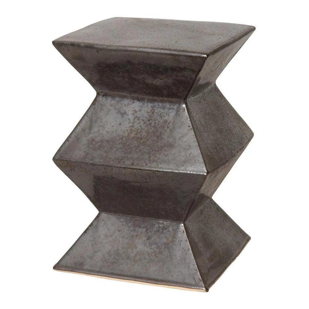 18 in. Zigzag Outdoor Decorative Garden Stool-Garden Stools-Emissary-Gunmetal-LOOMLAN