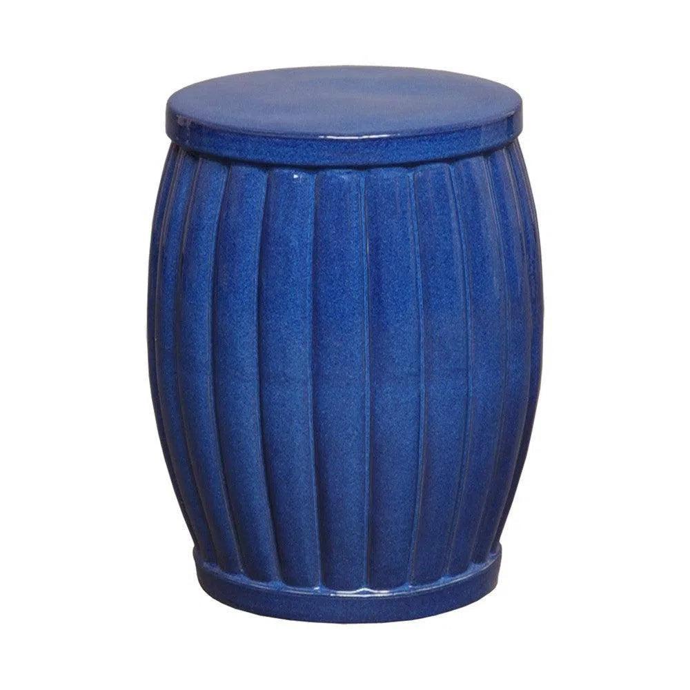 18.5 in. Fluted Ceramic Outdoor Garden Stool-Garden Stools-Emissary-Blue-LOOMLAN