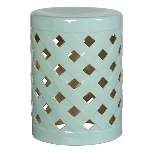 19 in. Criss Cross Ceramic Outdoor Garden Stool-Garden Stools-Emissary-Turquoise-LOOMLAN