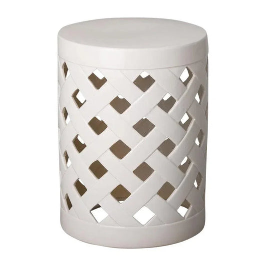 19 in. Criss Cross Ceramic Outdoor Garden Stool-Garden Stools-Emissary-LOOMLAN