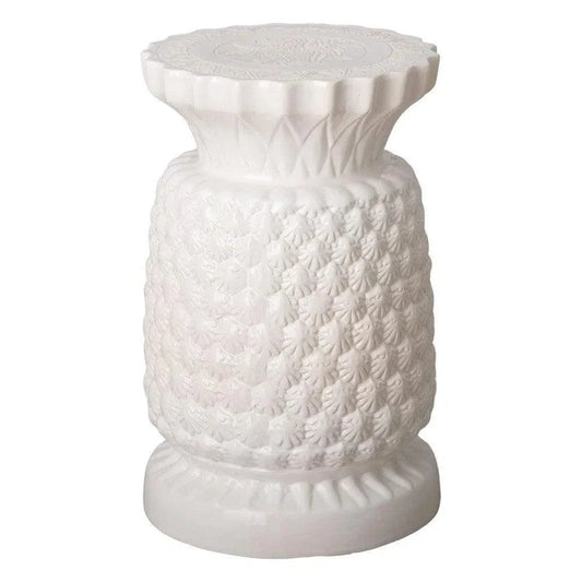 19 in. Large Pineapple Ceramic Outdoor Garden Stool-Garden Stools-Emissary-White-LOOMLAN