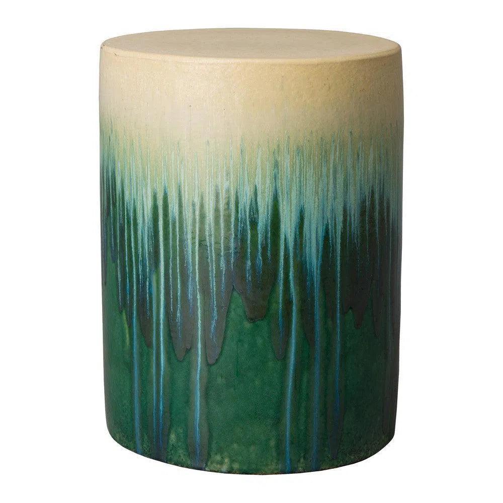 20 in. Cylinder Ceramic Outdoor Garden Stool-Garden Stools-Emissary-Green Cascade-LOOMLAN
