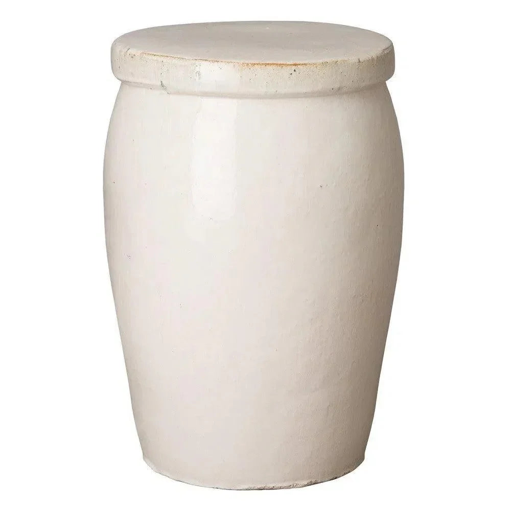 21 in. Drum Too Ceramic Outdoor Garden Stool-Garden Stools-Emissary-White-LOOMLAN