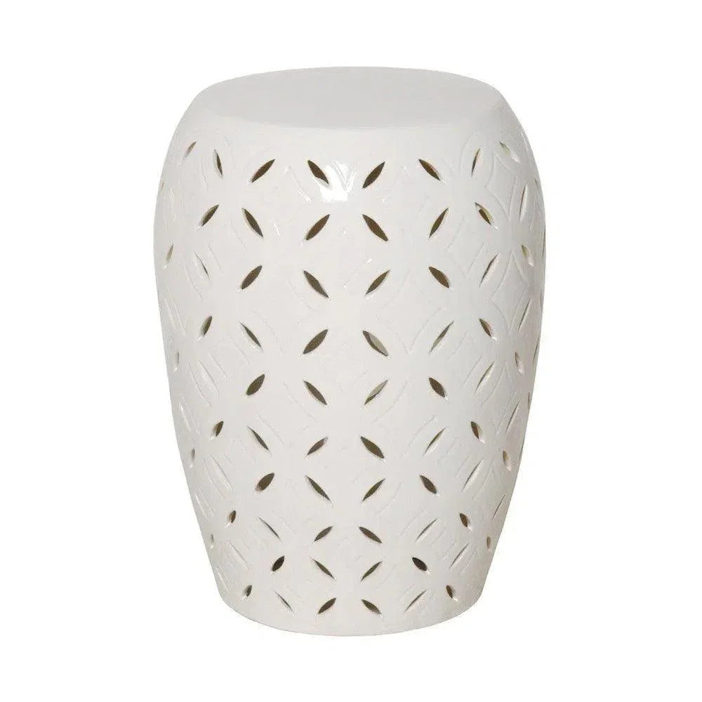 21 in. Lattice Outdoor Decorative Garden Stool-Garden Stools-Emissary-White-LOOMLAN