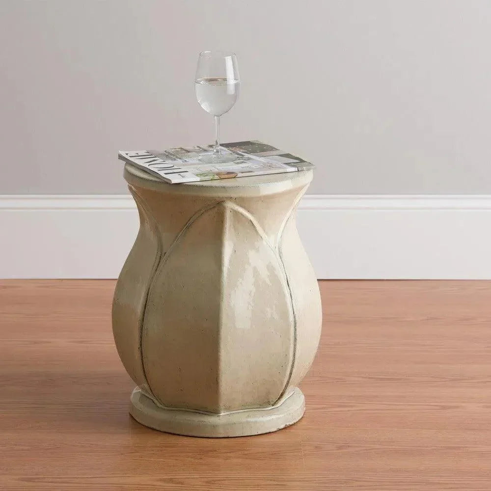 22 in. Large Lotus Ceramic Outdoor Garden Stool-Garden Stools-Emissary-LOOMLAN