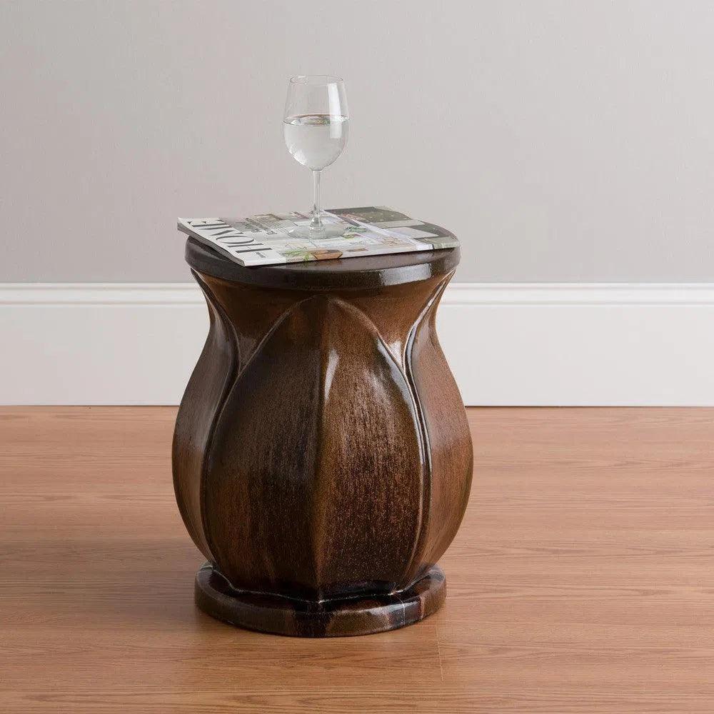 22 in. Large Lotus Ceramic Outdoor Garden Stool-Garden Stools-Emissary-LOOMLAN