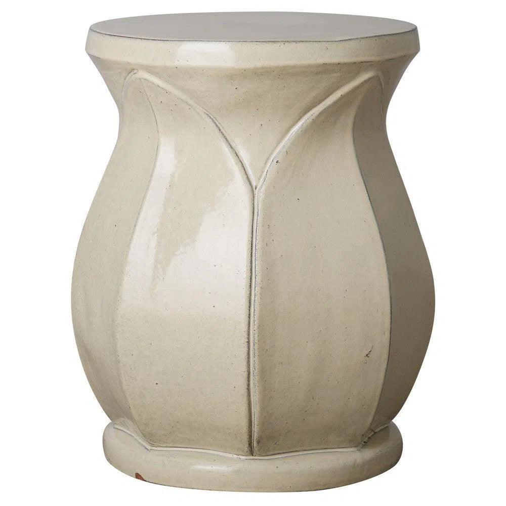 22 in. Large Lotus Ceramic Outdoor Garden Stool-Garden Stools-Emissary-Cream-LOOMLAN