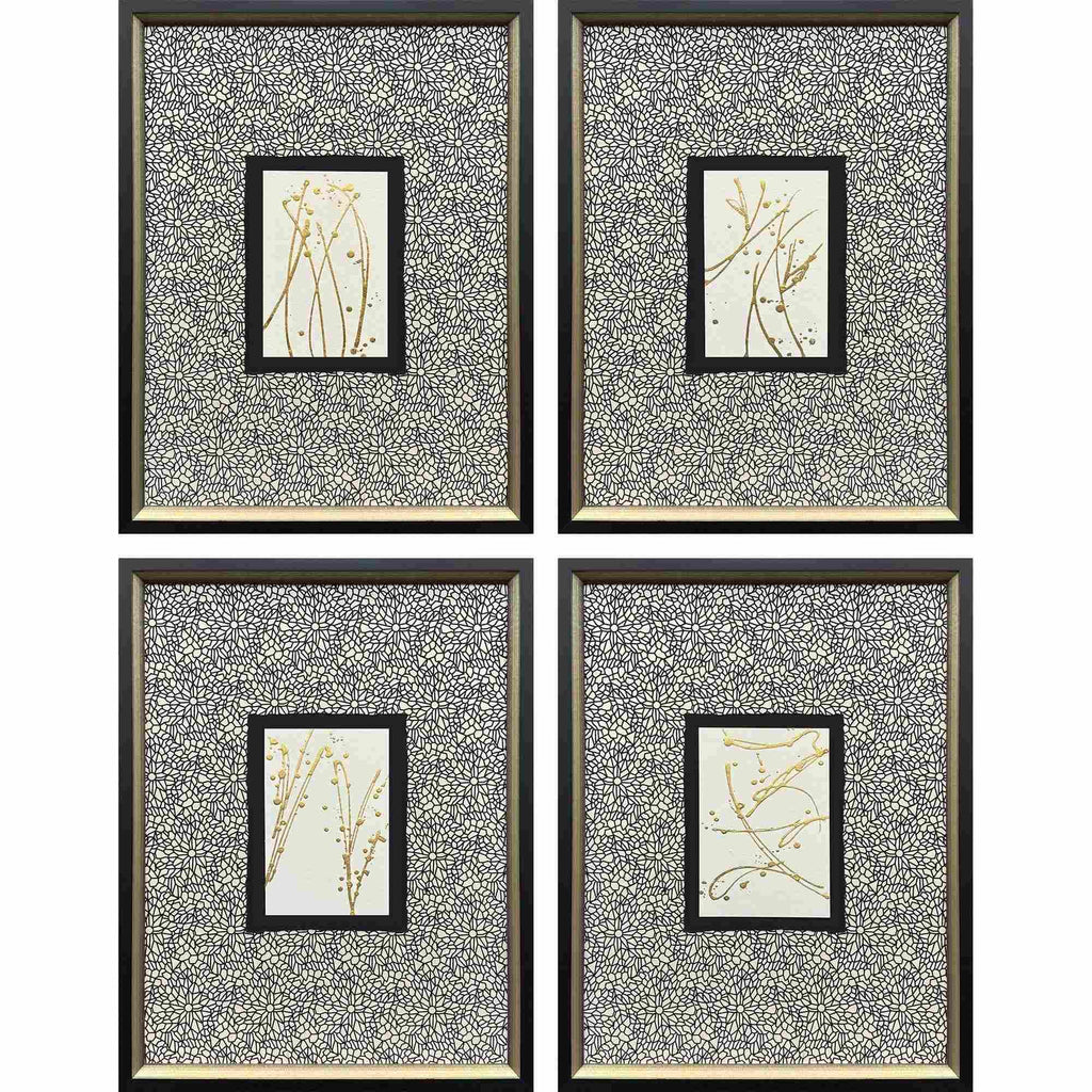 Liquid Gold I Wood Frame Metallic Canvas Art 4PC