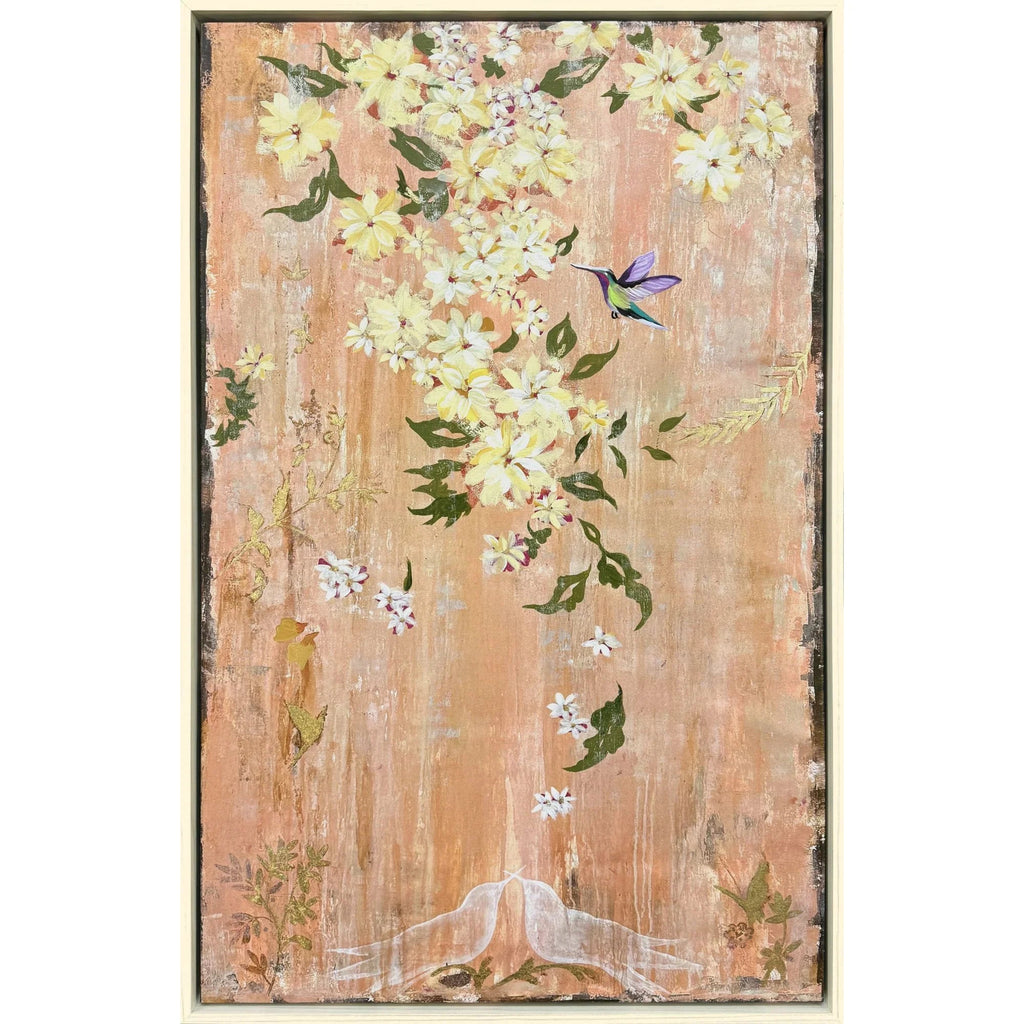 Love Birds Wood Frame Pink Canvas Art