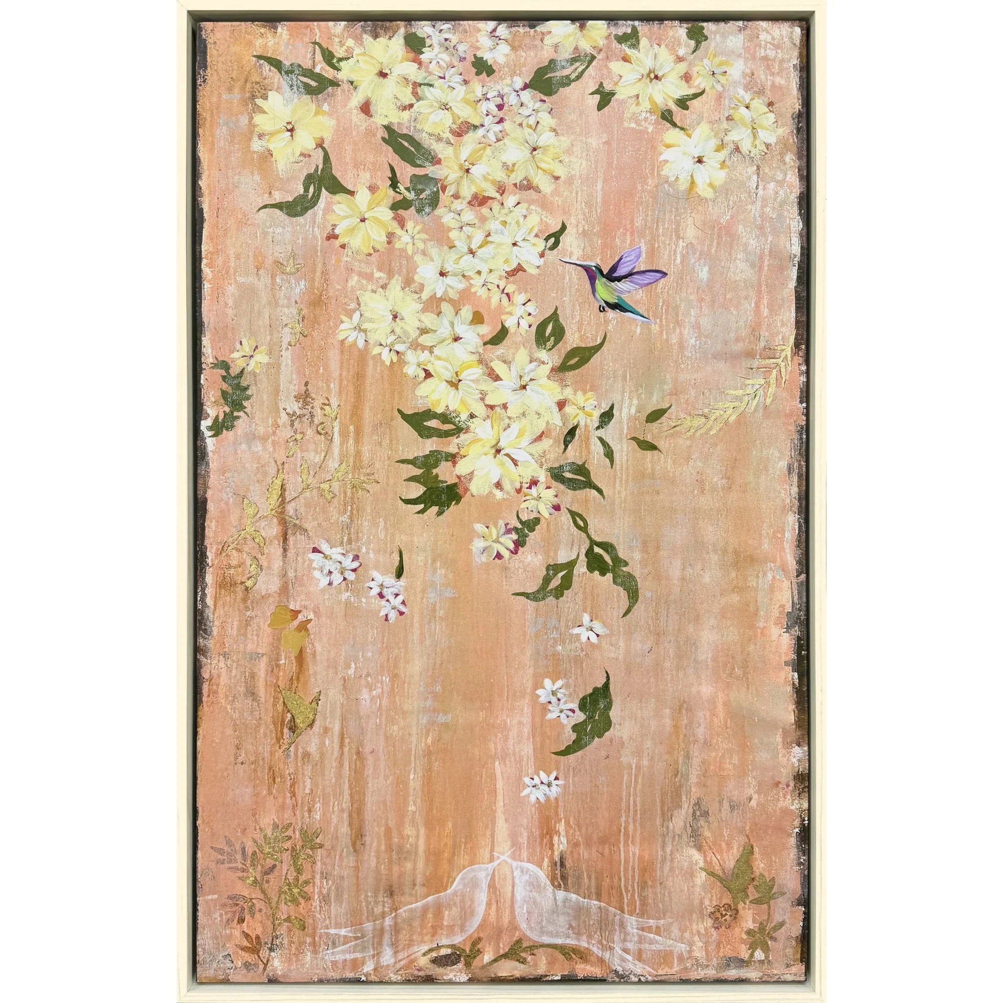 Love Birds Wood Frame Pink Canvas Art
