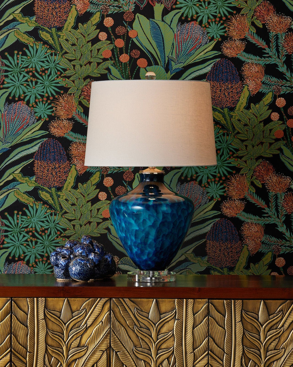 Sapphire Blue Glass Table Lamp