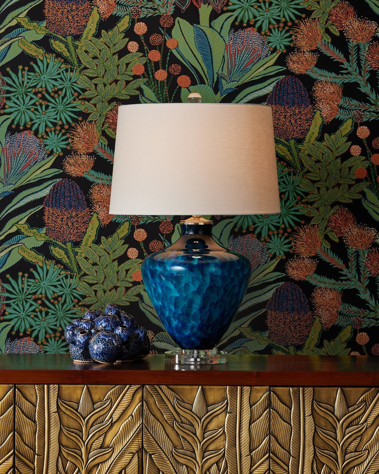 Sapphire Blue Glass Table Lamp