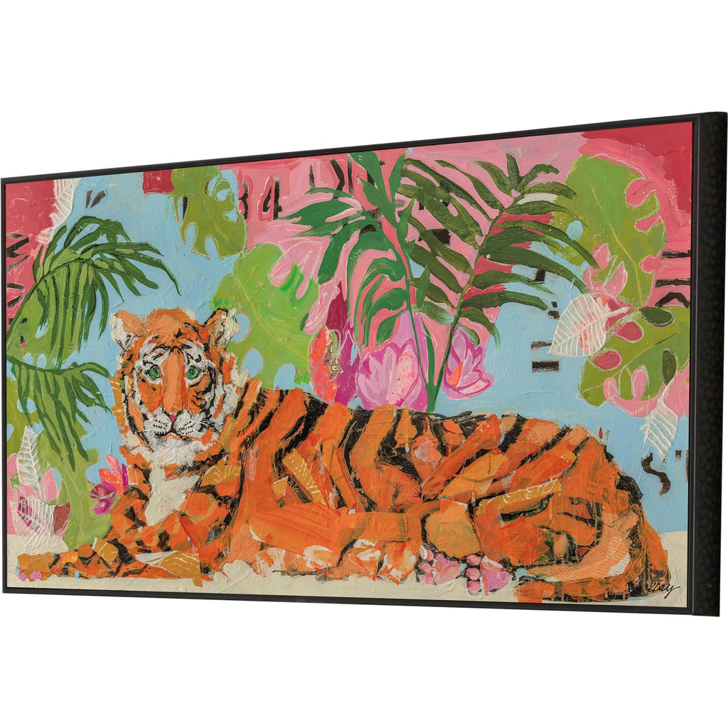 Tiger at Rest Wood Frame Orange Canvas Art