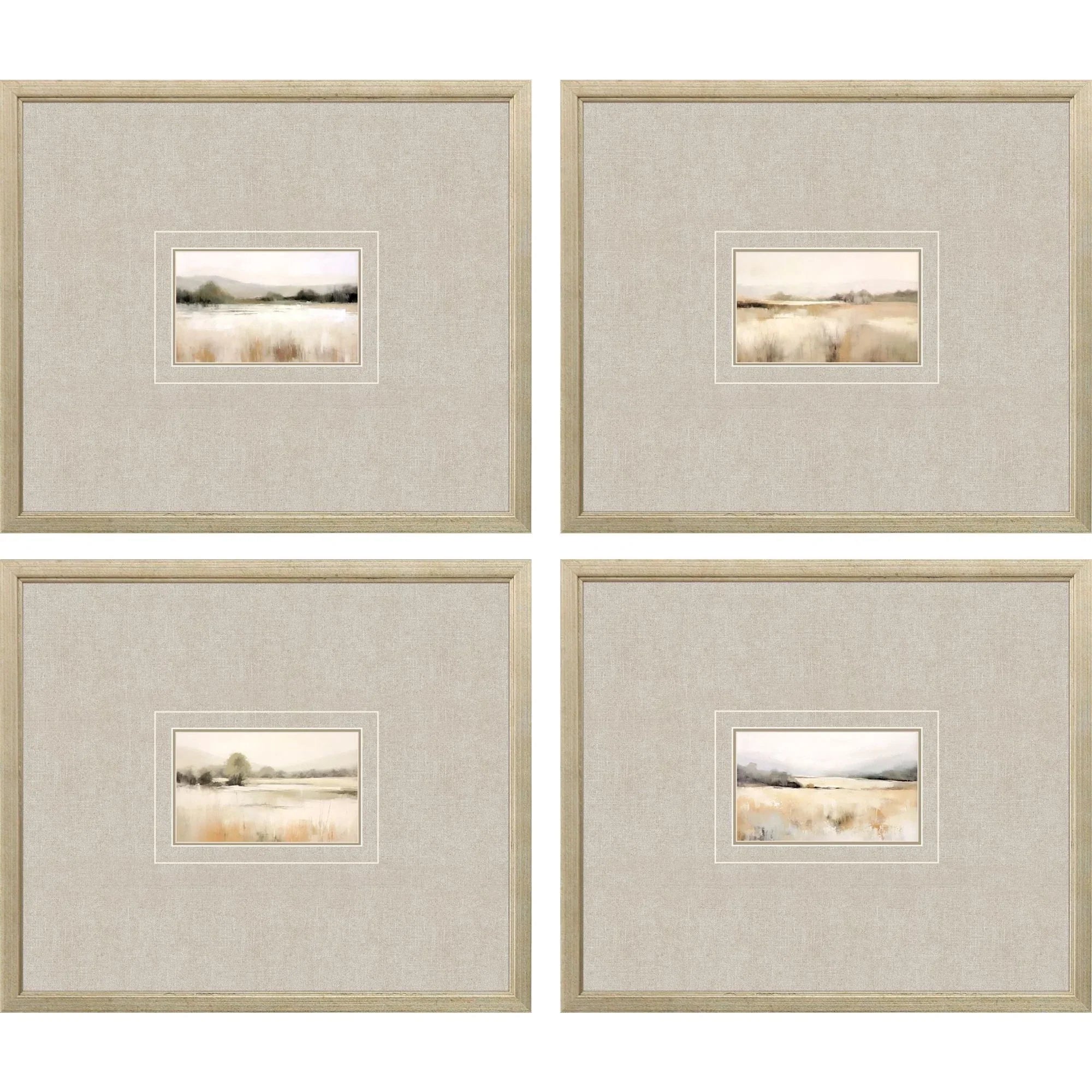 Subtle Landscape Wood Frame Green Canvas Art 4PC