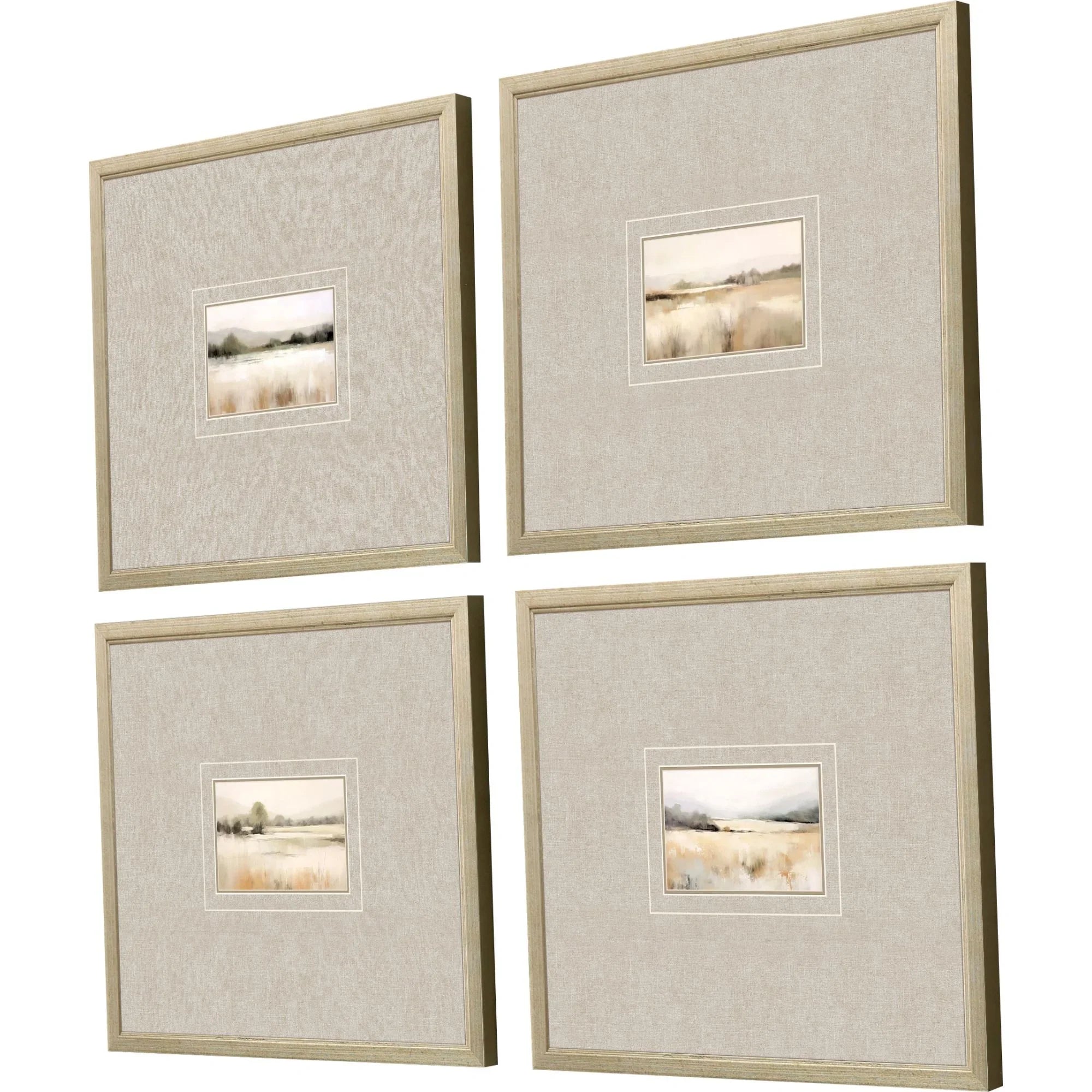 Subtle Landscape Wood Frame Green Canvas Art 4PC