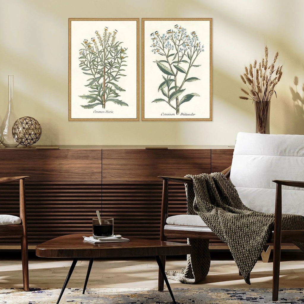 Botanical Plants Wood Frame Green Canvas Art 2PC