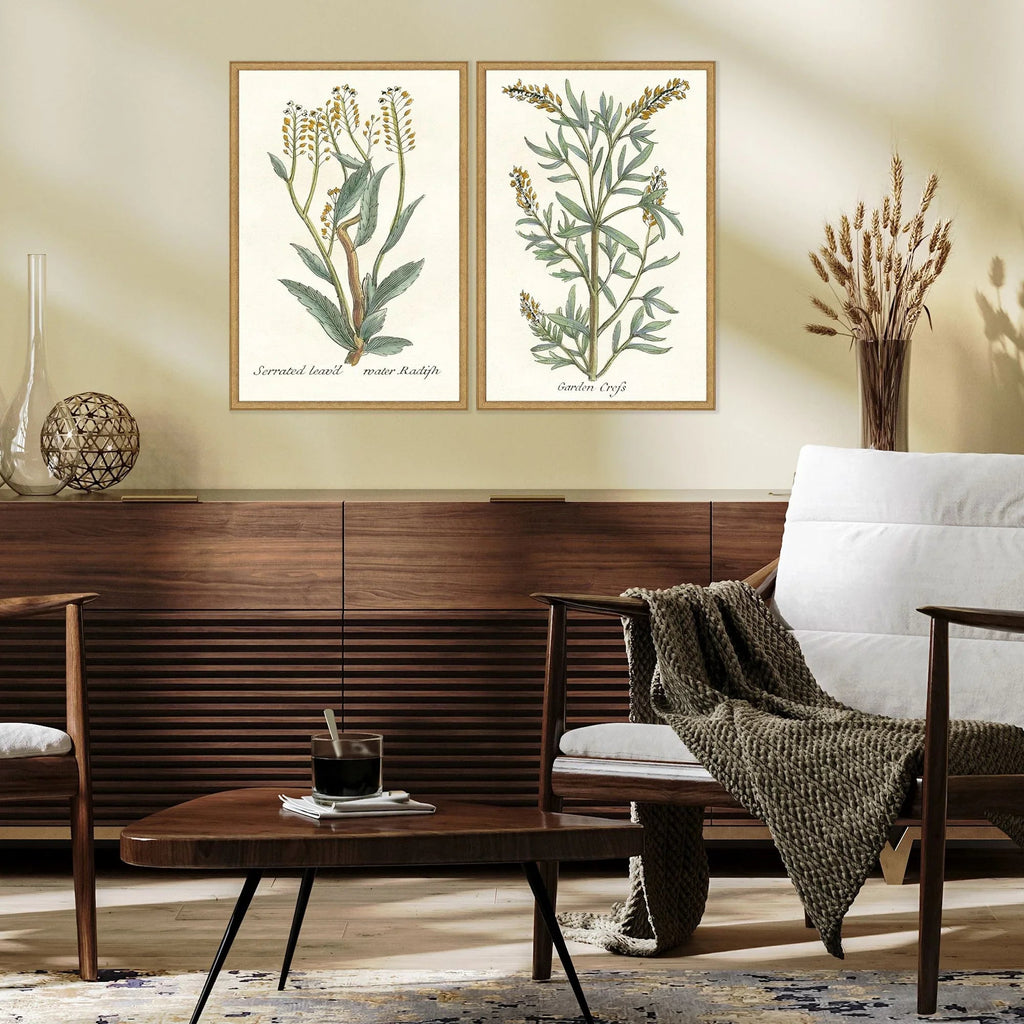 Botanical Plants Wood Frame Green Canvas Art 2PC