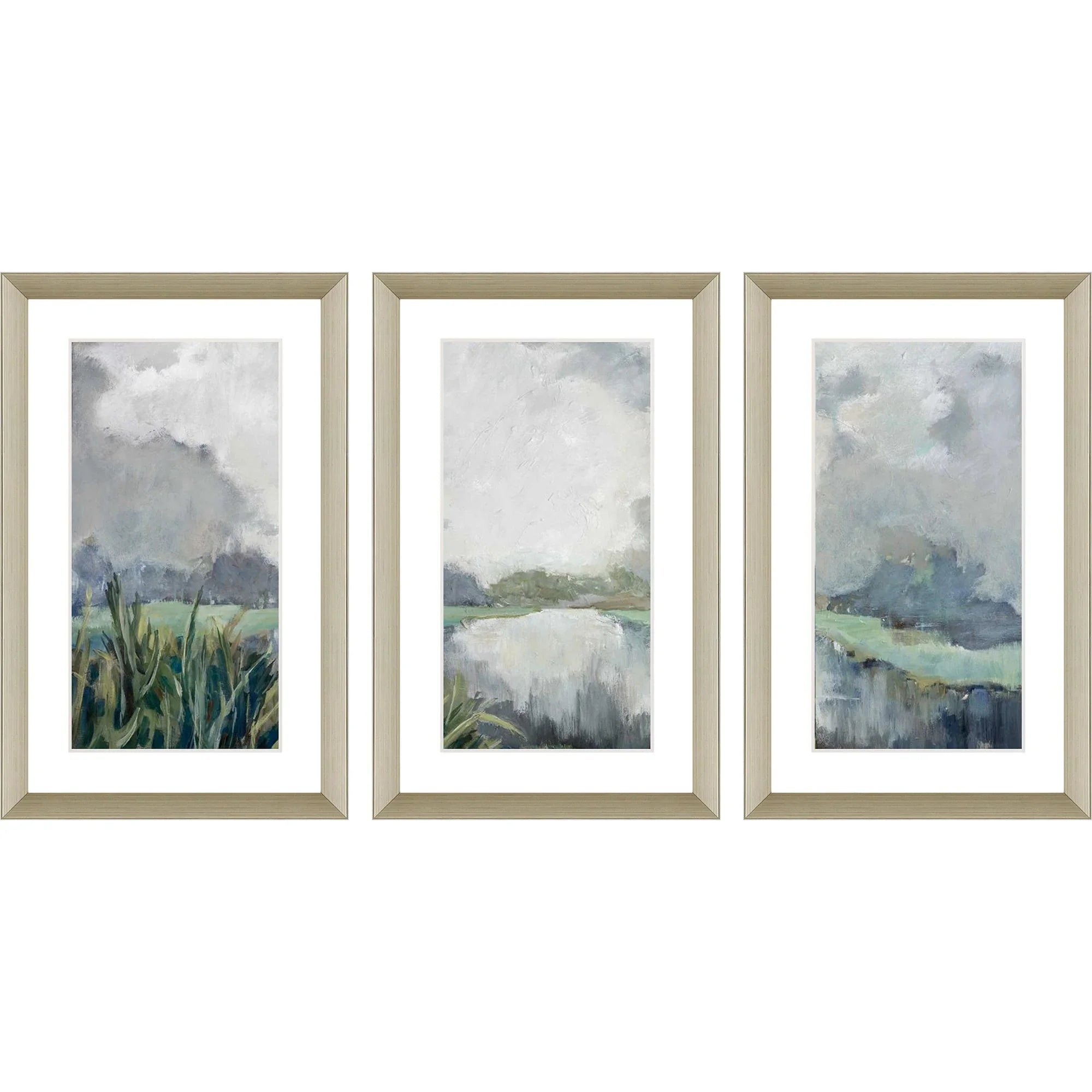 Passage Hand Assembled Blue Canvas Art 3PC