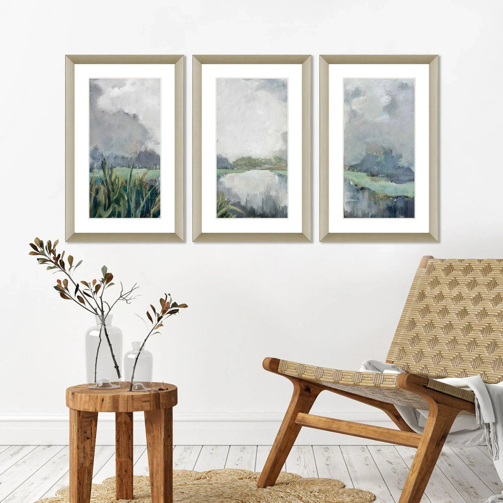 Passage Hand Assembled Blue Canvas Art 3PC