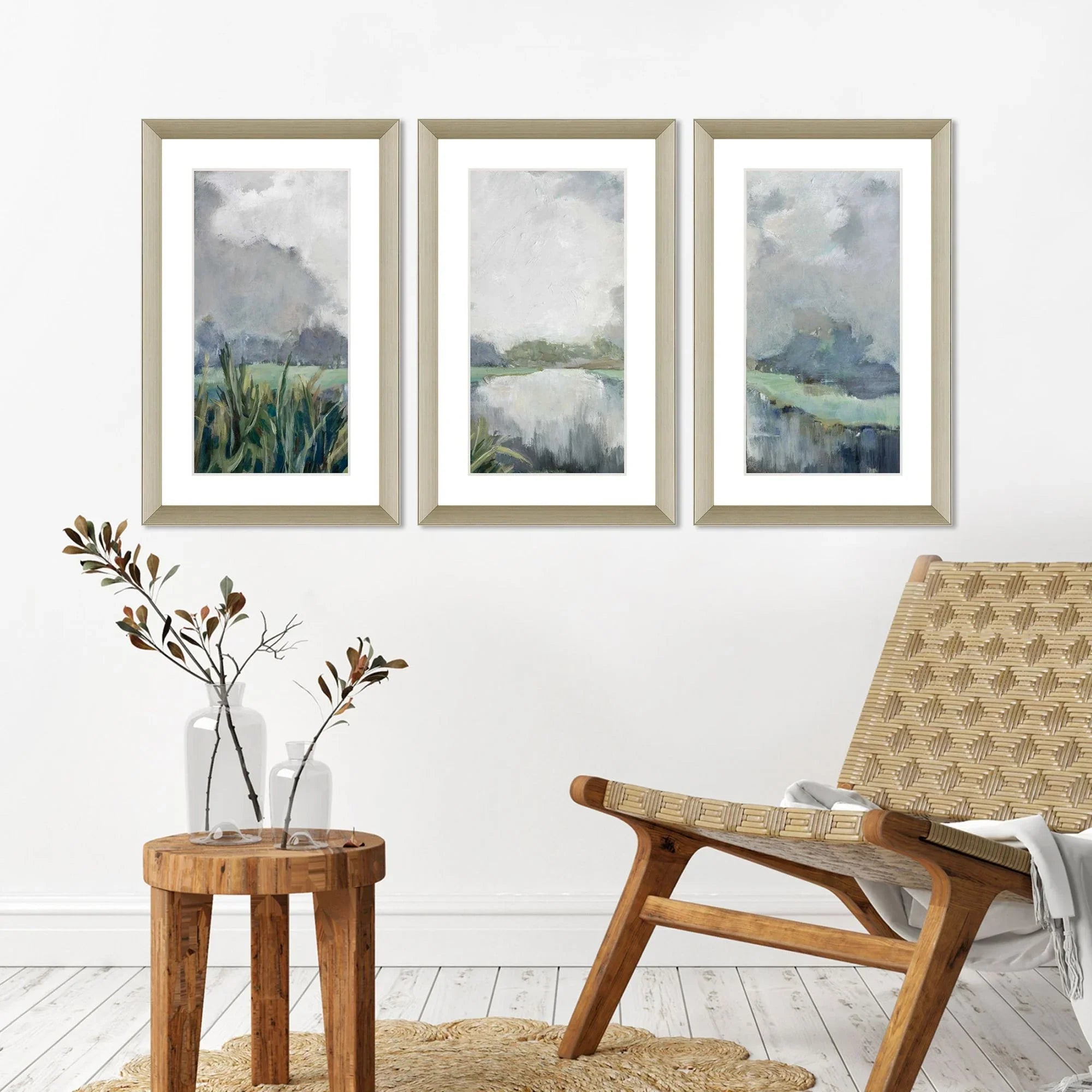 Passage Hand Assembled Blue Canvas Art 3PC