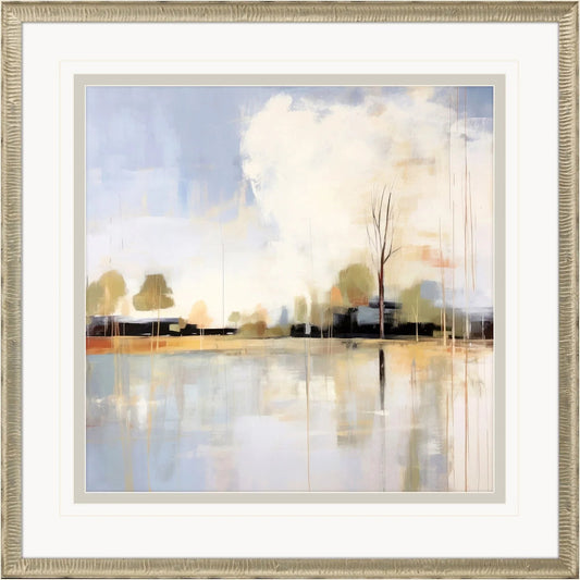 September Morning Wood Frame Blue Canvas Art