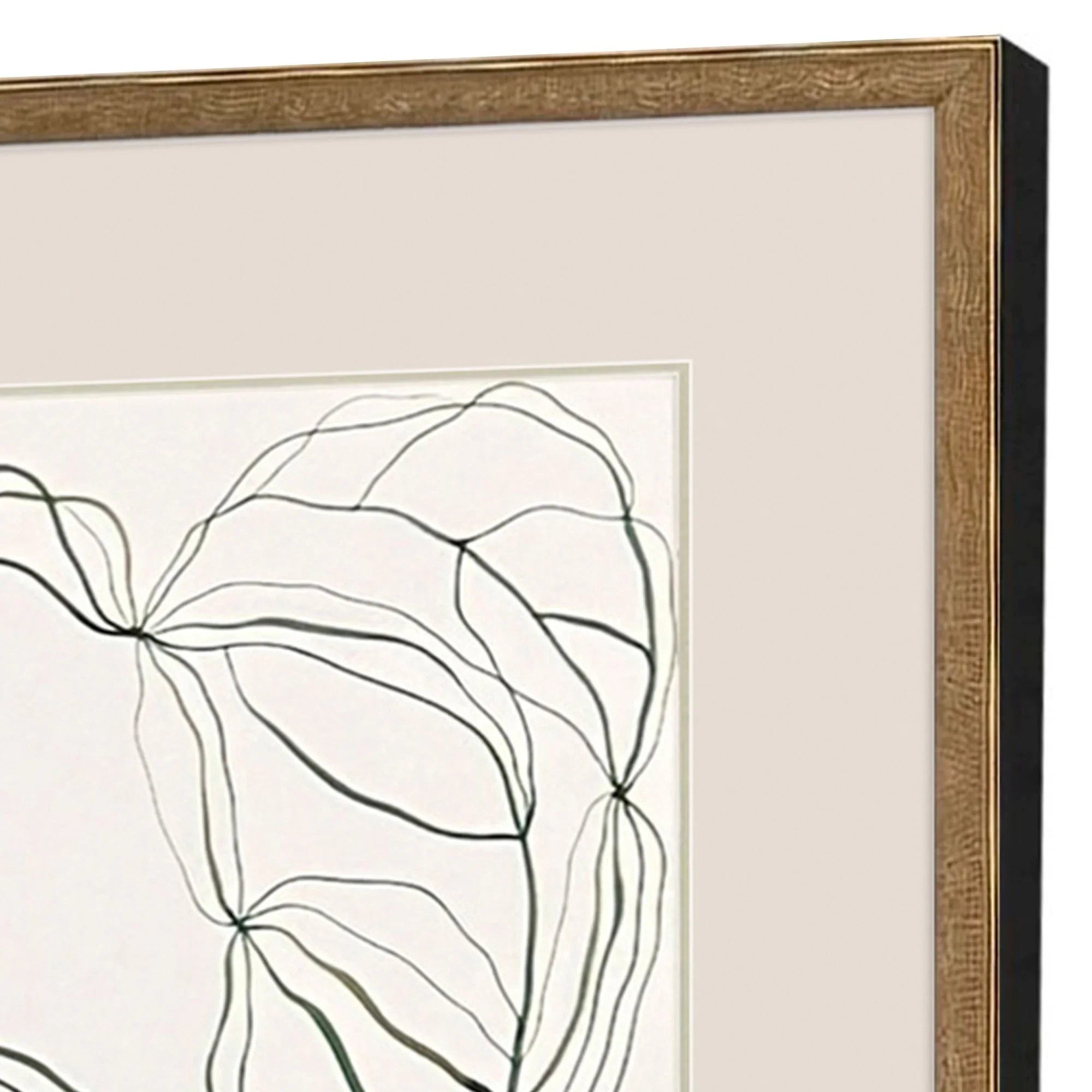 Linear Composition Wood Frame Green Canvas Art 4PC