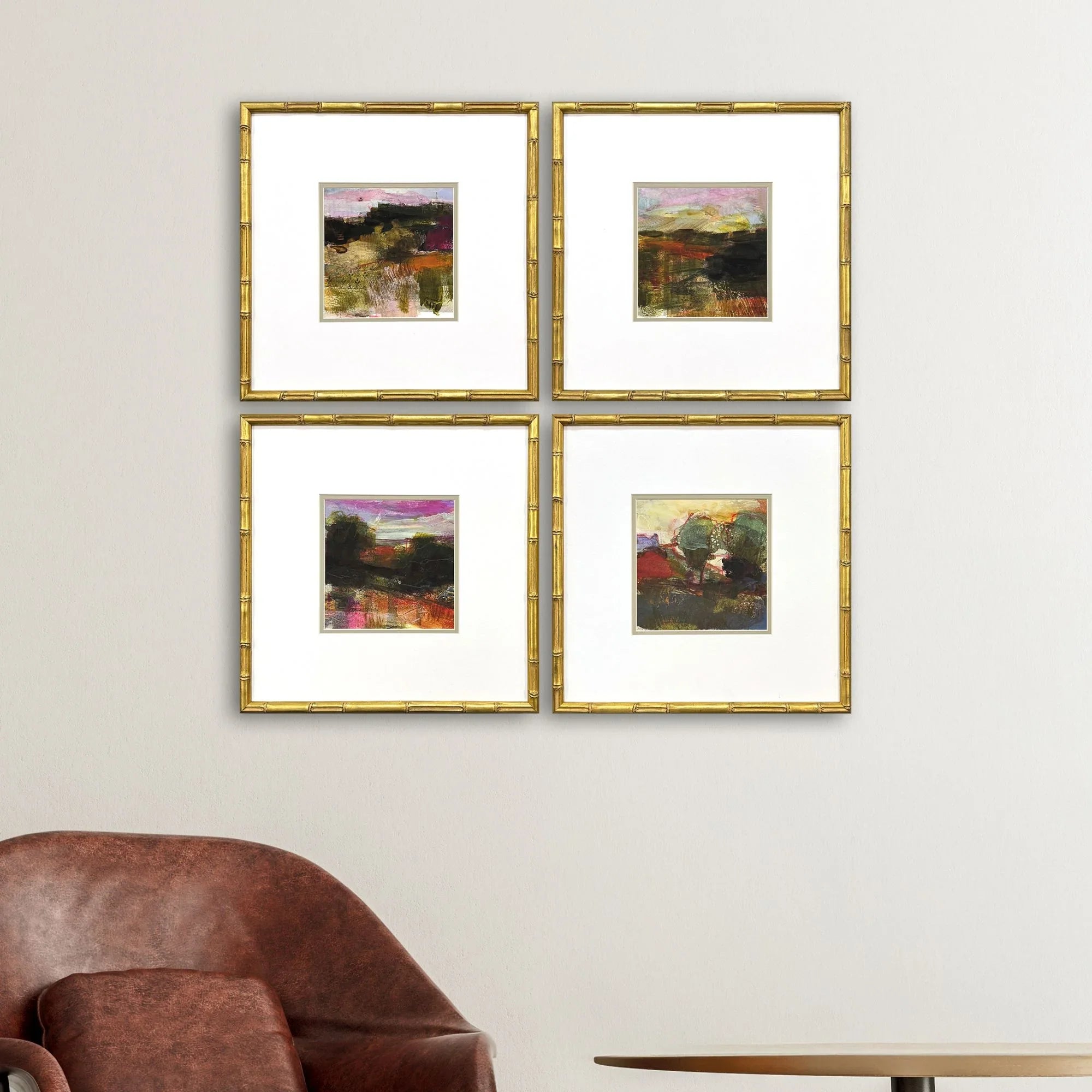 Rugged Wood Frame Green Canvas Art 4PC