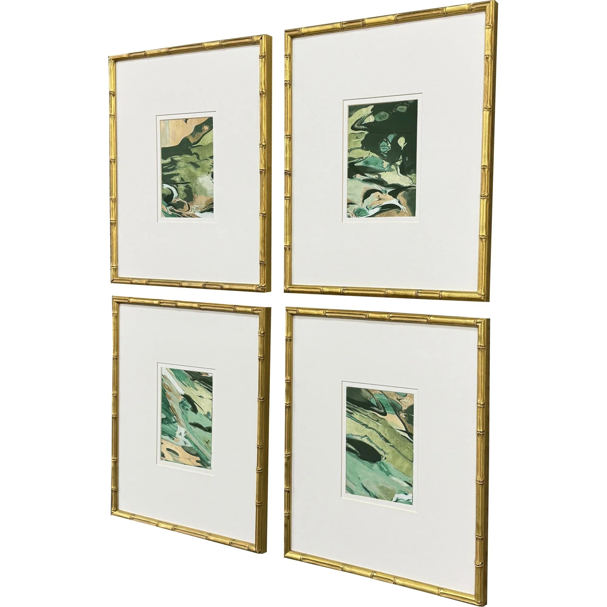 Verdant Fusion Wood Frame Green Canvas Art 4PC