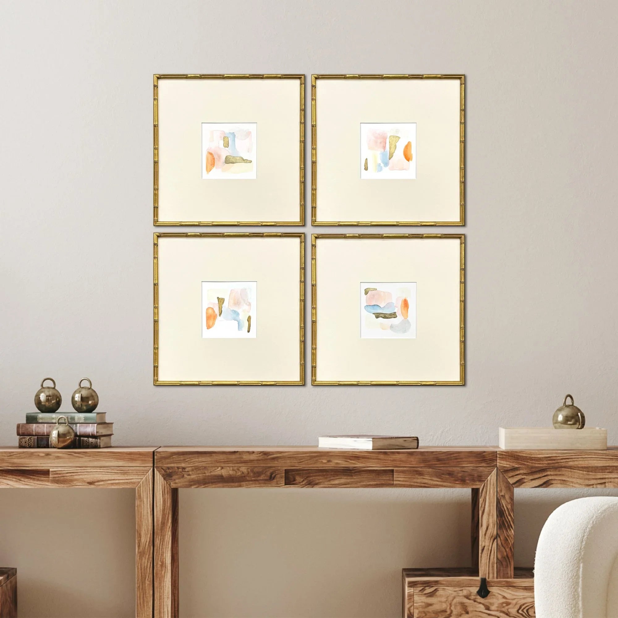 Like Clouds Wood Frame Orange Canvas Art 4PC