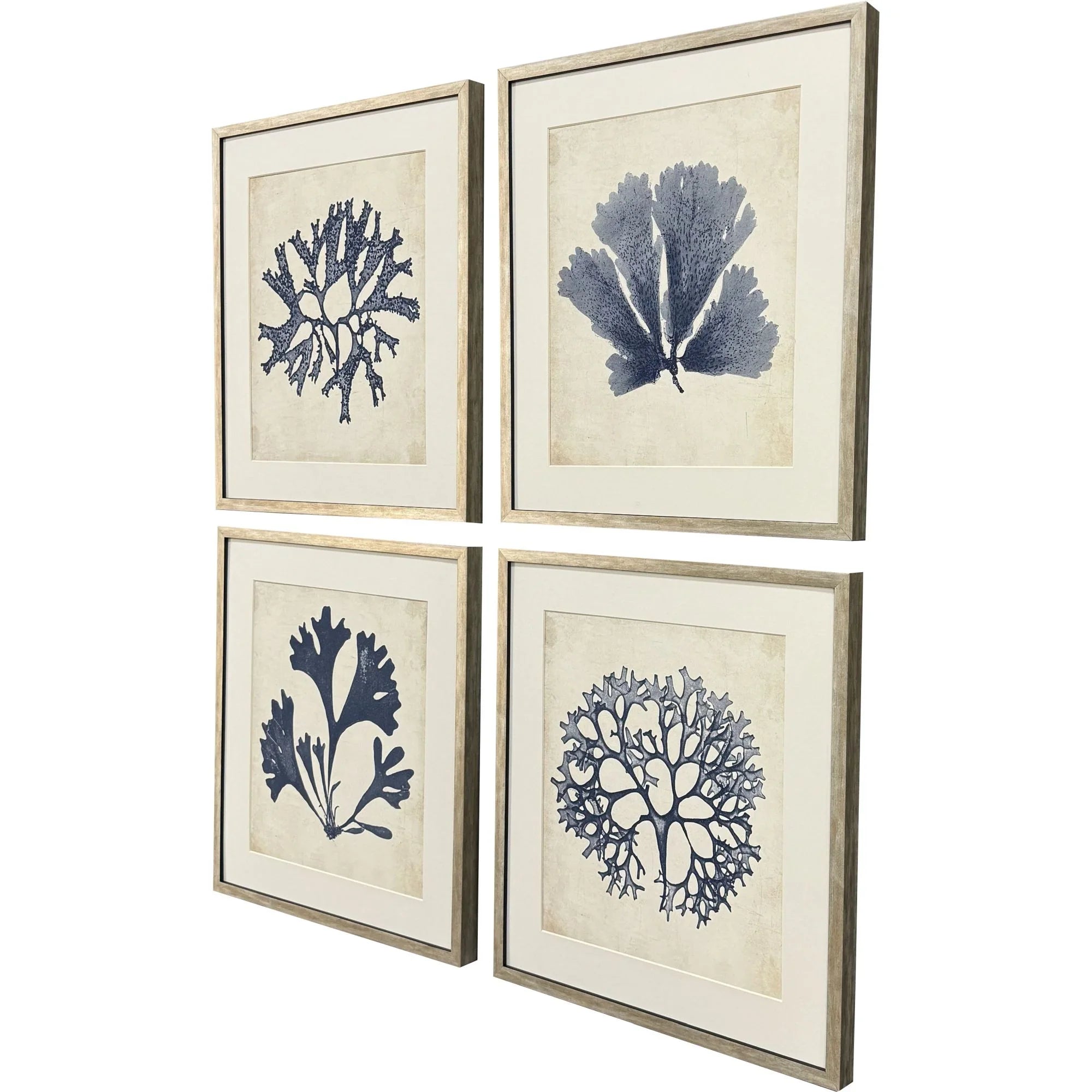 Indigo Sea Life Wood Frame Blue Canvas Art 4PC