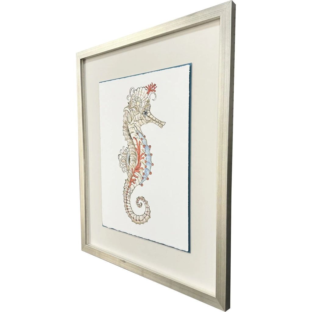 Seahorse Celebration Wood Frame Orange Canvas Art