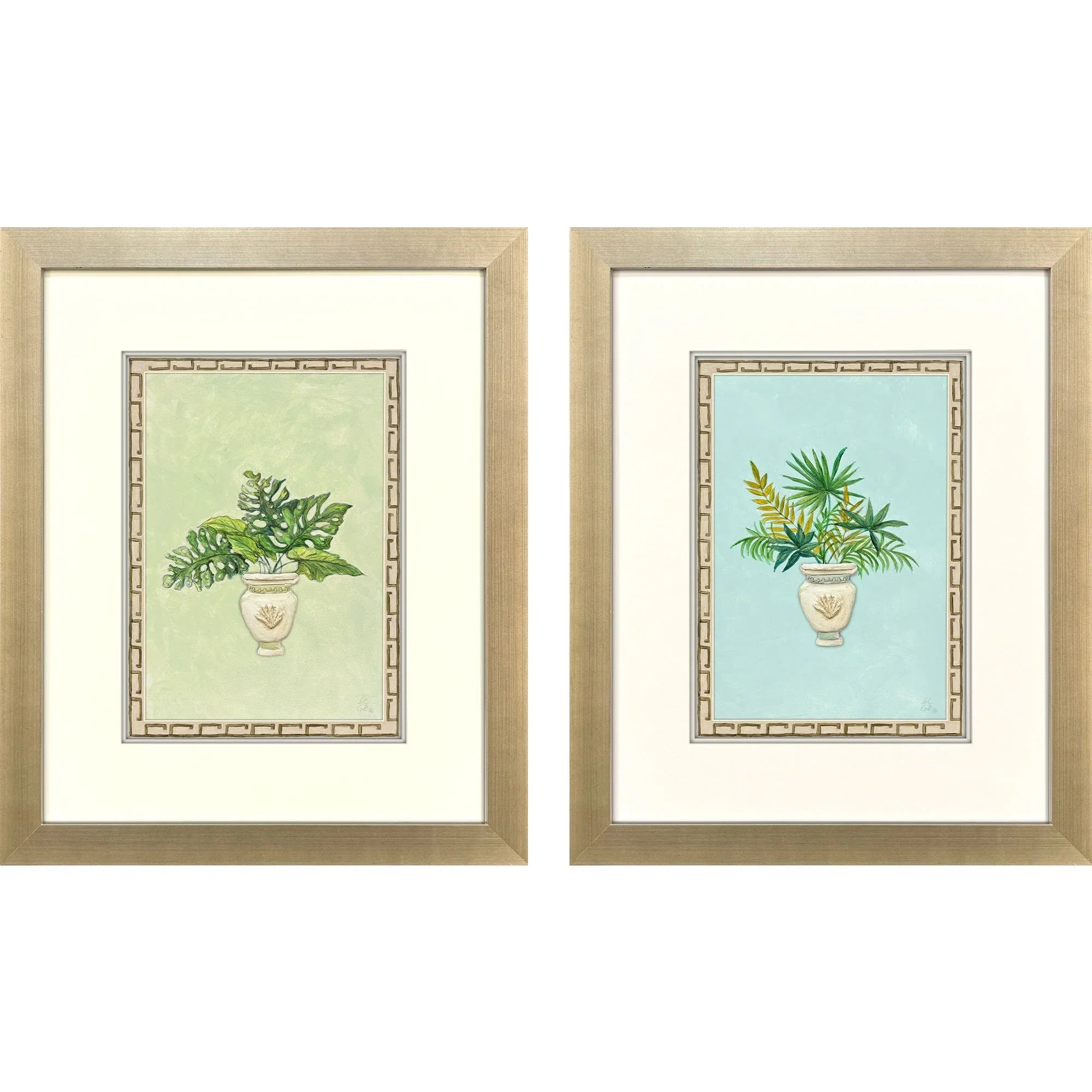 Grecian Vase Palm II Wood Frame Canvas Art 2PC