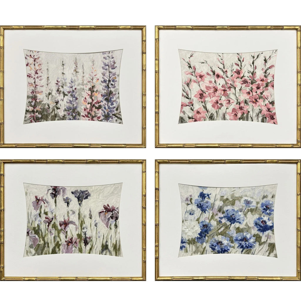 Floral Haven Wood Frame Green Canvas Art 4PC