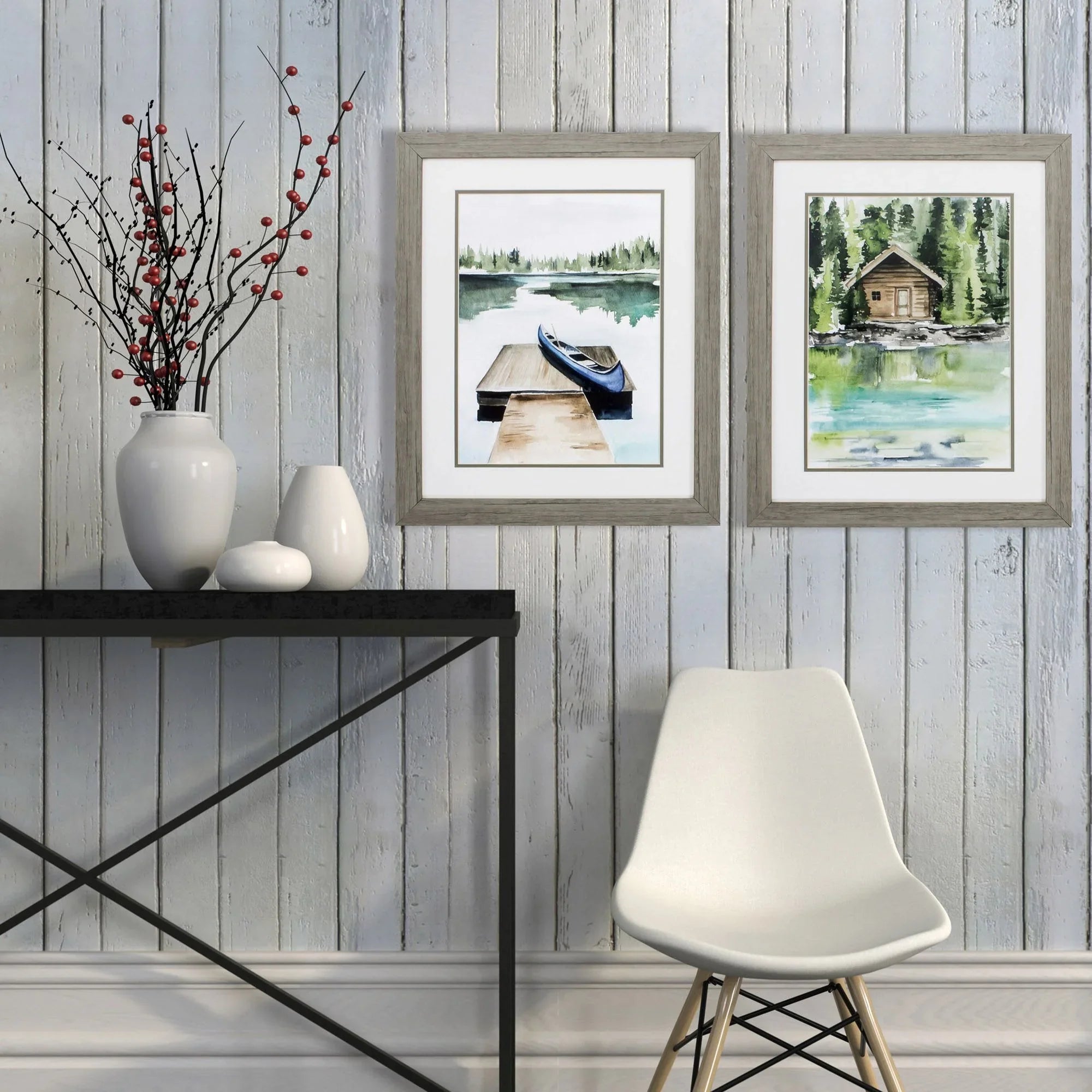 Lake Views Green Canvas Art 2PC