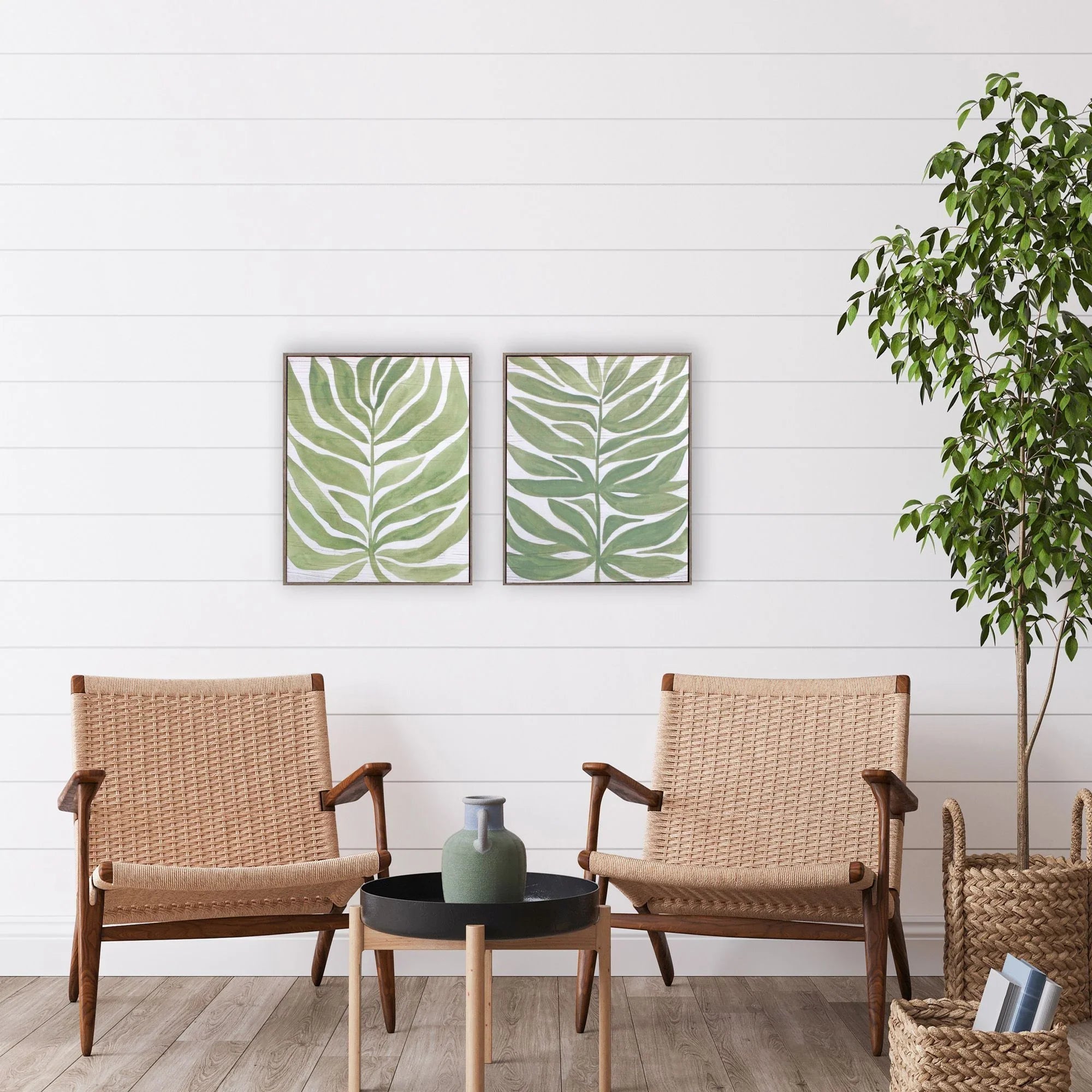 Palm Leaf Hand Finished Canvas Art 2PC
