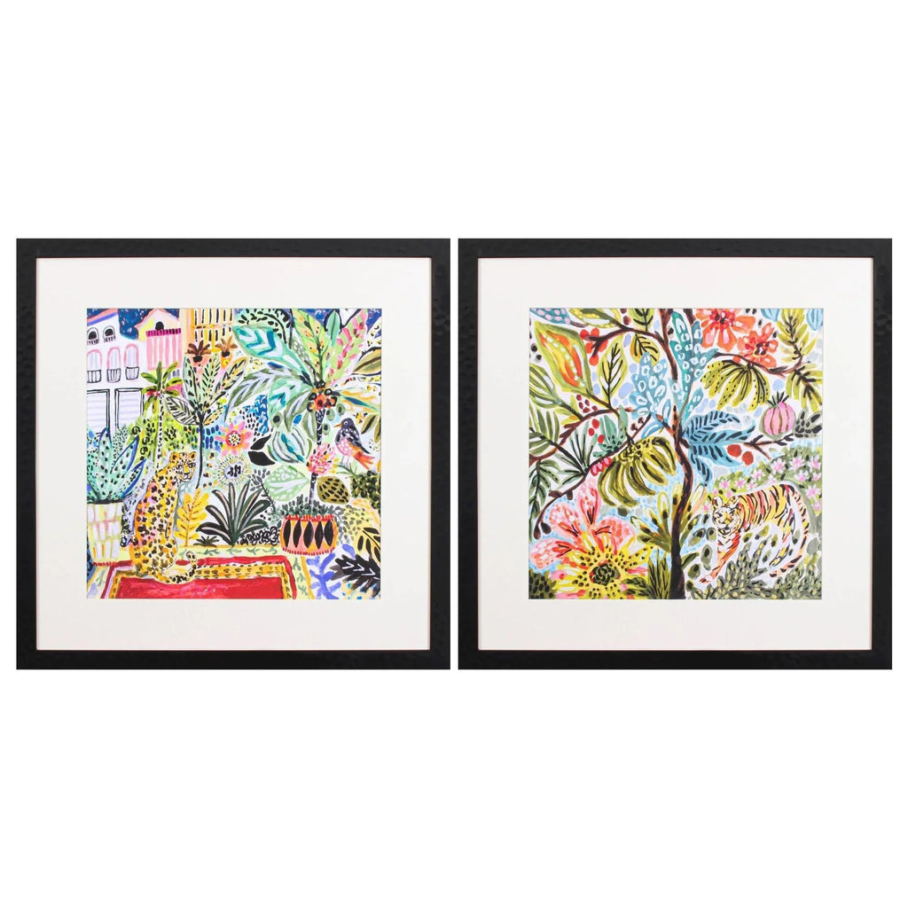 Jungle Cat Landscape Green Canvas Art 2PC