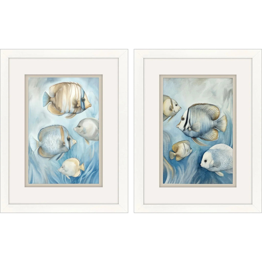 Swim Tropical Fish Print Blue Canvas Art 2PC