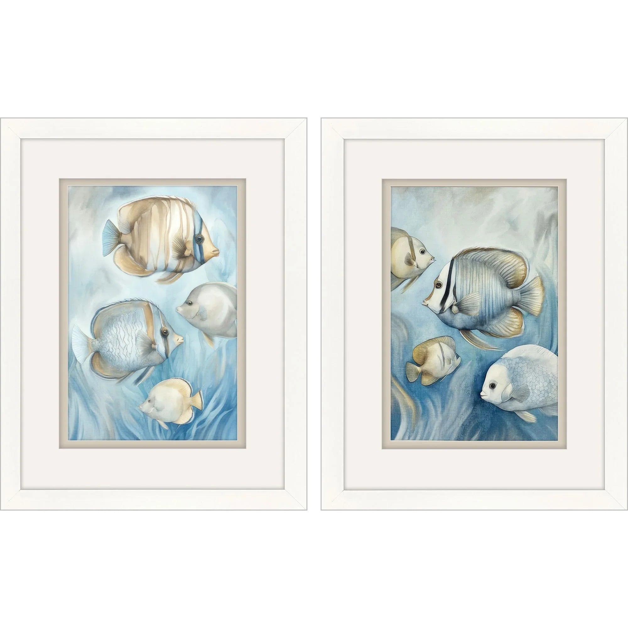 Swim Tropical Fish Print Blue Canvas Art 2PC