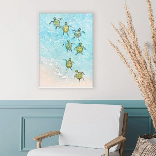 Swimming Turtles II Blue Canvas Art