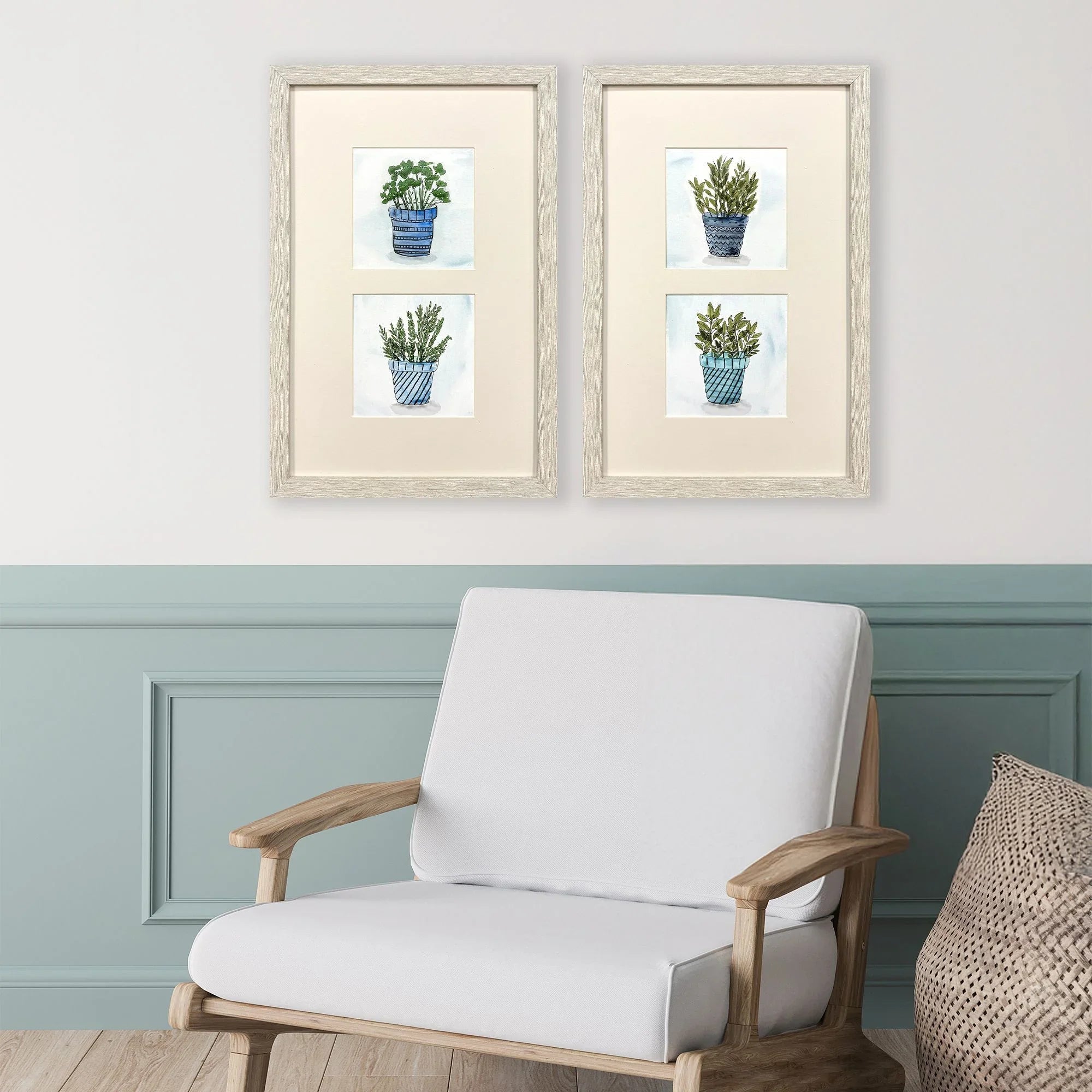 Pot of Herbs Blue Canvas Art 2PC
