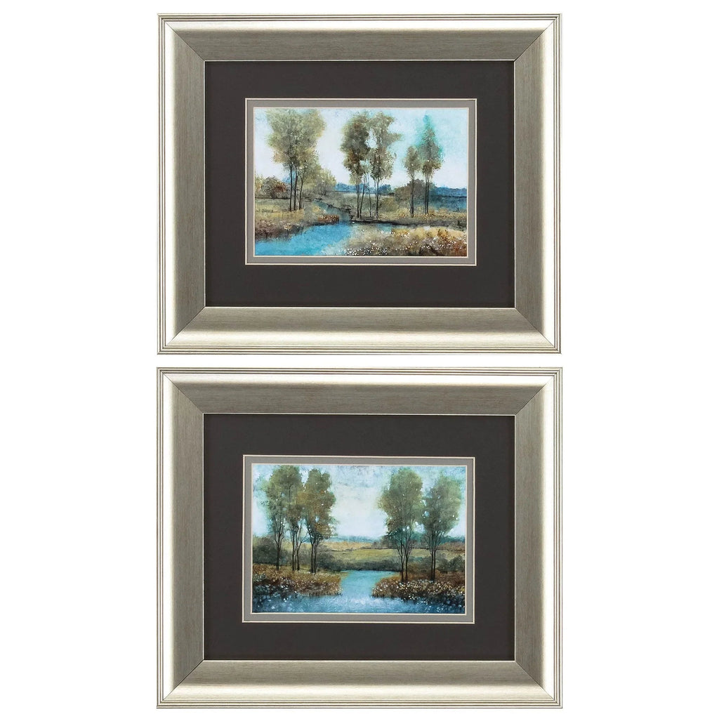Stream Side Blue Canvas Art 2PC