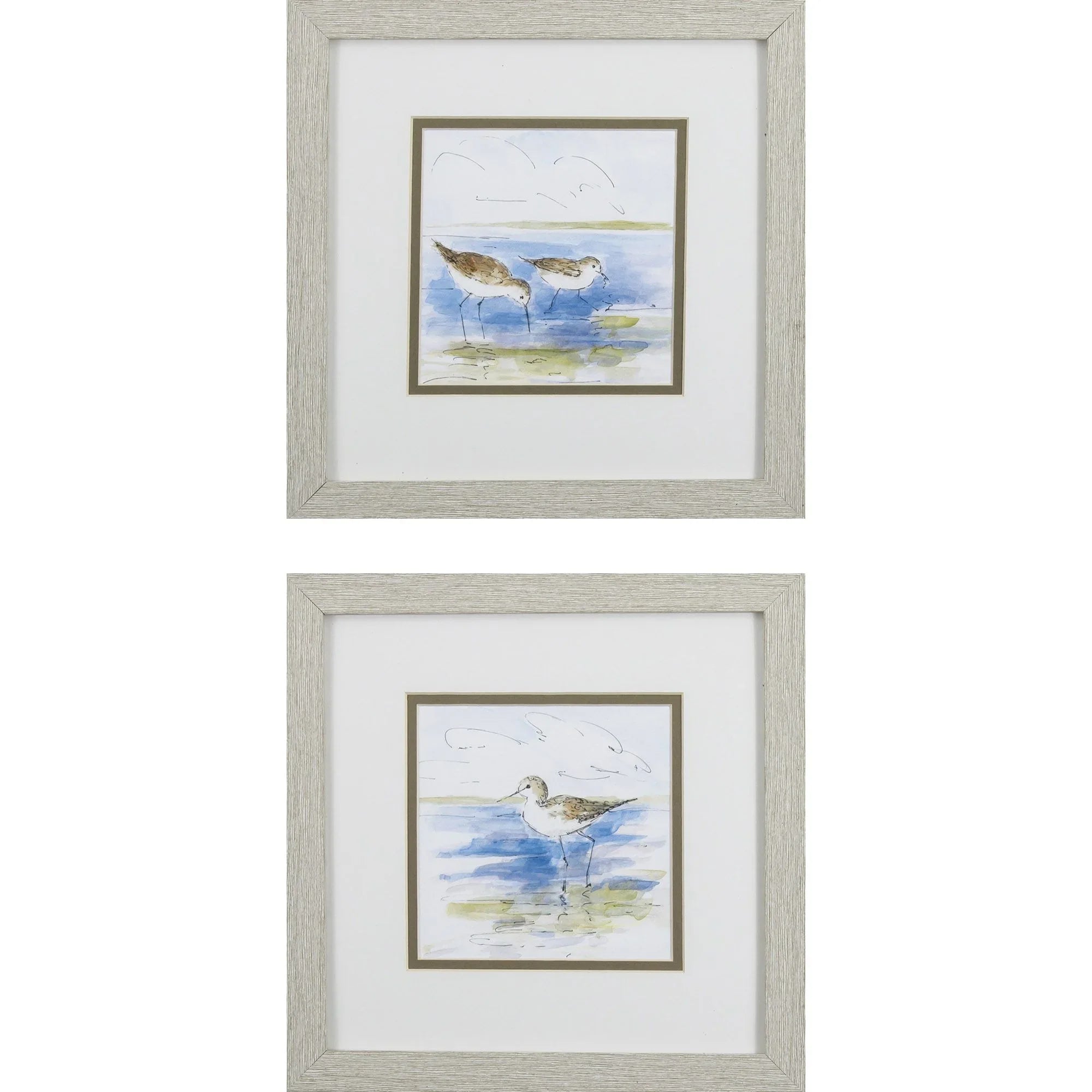 Sketchy Shore Birds Blue Canvas Art 2PC