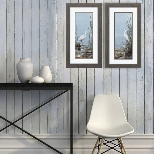 Island Egret Blue Canvas Art 2PC