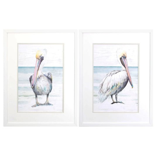 Pelican on the Shore Grey Canvas Art 2PC